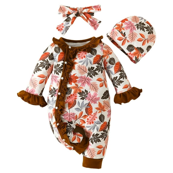 Kogui Newborn Romper Baby Girl Long Sleeve Baby Girl Clothes Jumpsuit For Baby One-Piece Romper 0 3 6 9 12 18 24 Months (Brown,3-6 Months)