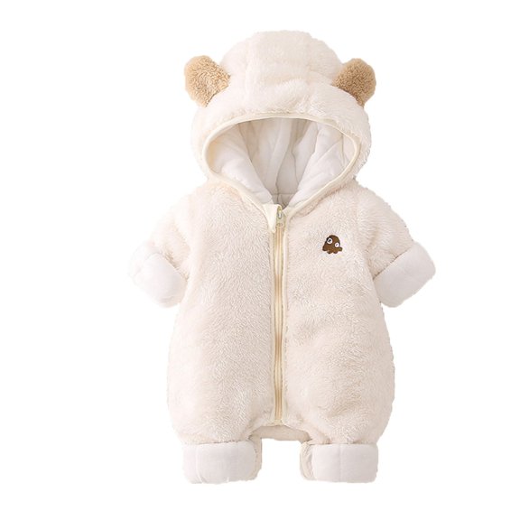 Kogui Newborn Snowsuit Girl Newborn Baby Outfit Suit Fleece Jumpsuit Romper Hooded Winter Clothes Snowsuit Coat for Infant Girls Boys 18 24 Months (White,18-24 Months)