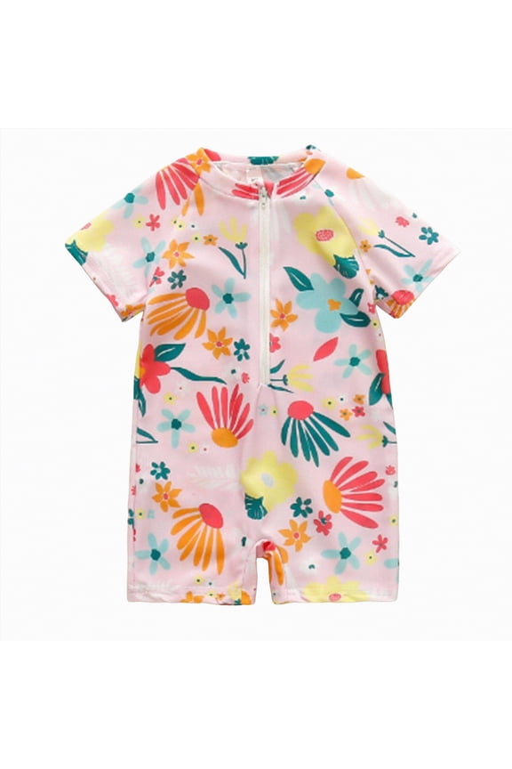 Newborn Swimsuit Boy Kids Short Sleeve Rash Guard Zipper One Piece Swim Suit UPF 50+ Water Sport Quick Dry Bathing Suit 0 6 Months (Beige,0-6 Months)