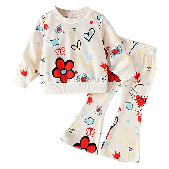 Kogui Outfits for Girls Baby Girl Fall Winter Outfit Girl Long Sleeve Sweatshirt and Stretch Pants Clothes Set 12 18 Months (Beige,12-18 Months)