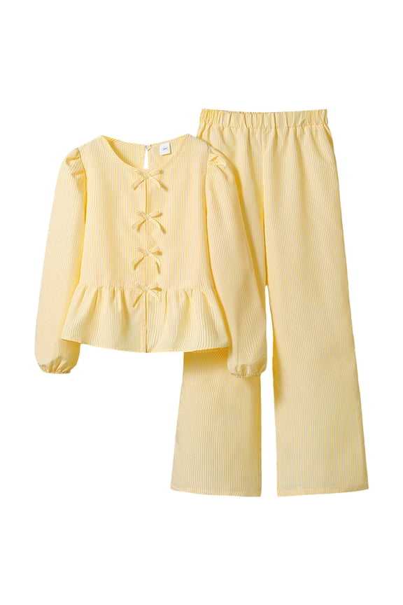Outfits for Teen Girls Girl's Two Piece Outfit Button Down Long Sleeve Shirt with Pants Set Size 8-9 (Yellow,8-9 Years)