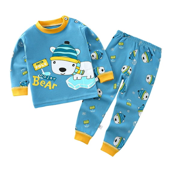 Kogui Pajamas Boys Boys' Casual Printed Pajama Set - Breathable Cotton Home & Sleep Wear Size 7-8 Years (Sky Blue,7-8 Years)