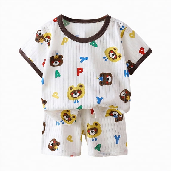 Kogui Pajamas Kids Girls Toddler Kids Girls Summer Outfit Pajamas Sets 2Pcs HomeWear Sleepwear Clothes Sets 12 18 Months (Brown,12-18 Months)