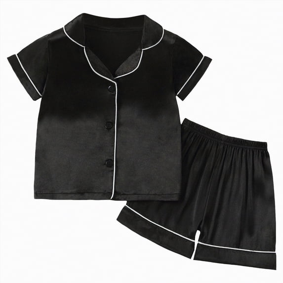 Kogui Pajamas Kids Toddler Baby Girl Pajamas Loose Short Sleeve Set Sleepwear Homewear 18 24 Months (Black,18-24 Months)