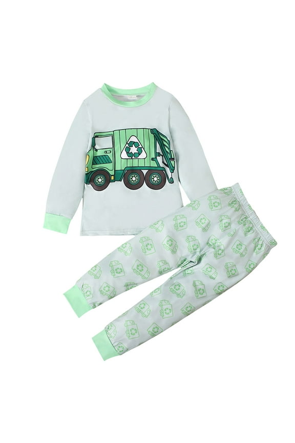 Pajamas for Kids Boys Pajamas Set Toddler Boy Cartoon Print Pjs Clothes Size 1T 2T (Green,1-2 Years)