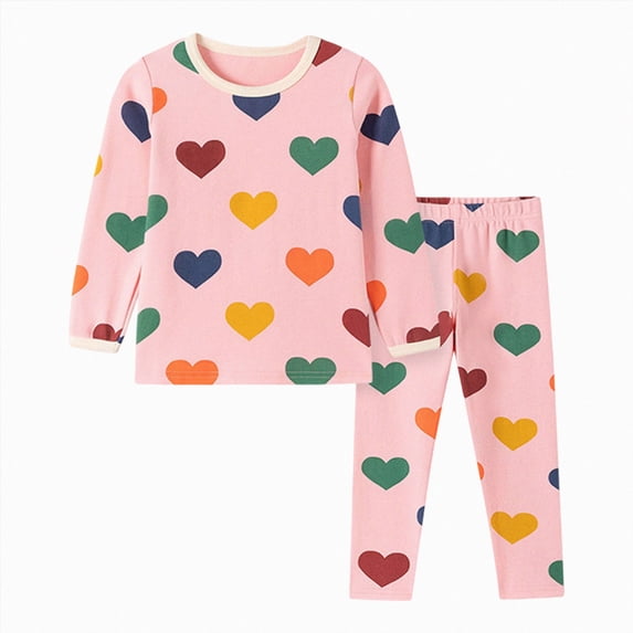 Kogui Pajamas for Kids Long Sleeve 2-Piece Soft Snug Fit Cute Animal Heart Polka Dot Print Sleepwear Set Toddler Kids 5T 6T (Pink,5-6 Years)