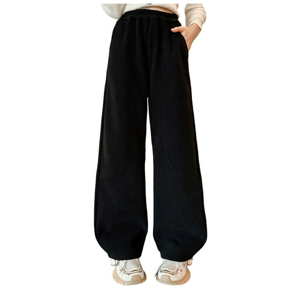 Kogui Pants for Teen Girls Girls Baggy Sweatpants Wide Leg Joggers High Waist Sport Athletic Pants Straight Leg Bottoms Size 12-14 (Black,12-14 Years)