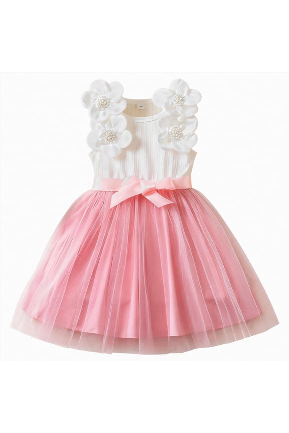 Party Dress for Girls Toddler Girls Tulle Summer Puff Sleeve Baby Girls Tutu Princess Party Casual Dress 5T 6T (Pink,5-6 Years)