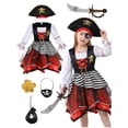 thumbnail image 1 of Kogui Pirate Themed Fairy Sundress With Hat Eye Patch Kids Carnival Halloween Cosplay Outfit (Brick Red, 7-9 Years), 1 of 5