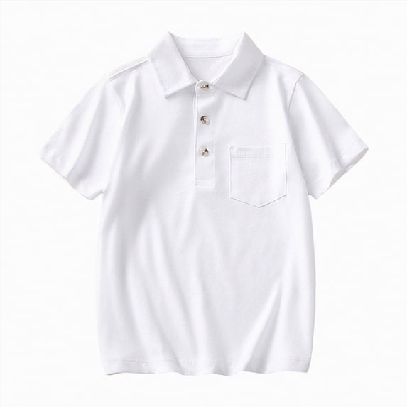 Kogui Polo Shirt for Boys Toddler Baby Boys Girls Polo Shirt Striped Short Sleeve Lapel Button Down Shirts Summer Clothes 4T 5T (White,4-5 Years)