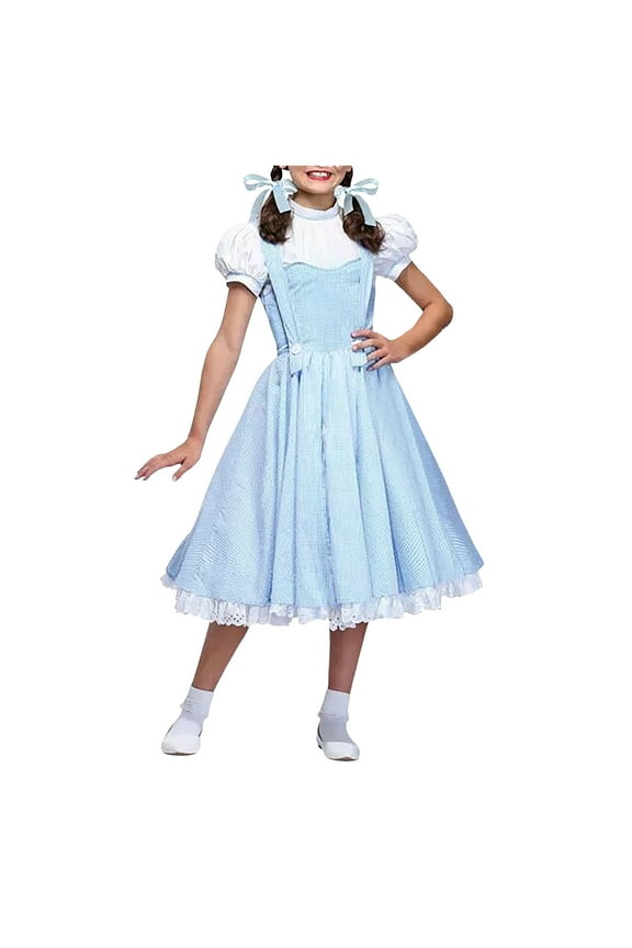 Princess Dresses for Girls Dresses for Girls Vintage Dress 50s 1950 Outfit Kids Girl Polka Dot Flower Checkered Party Dresses Size 8-9 (Blue,8-9 Years)