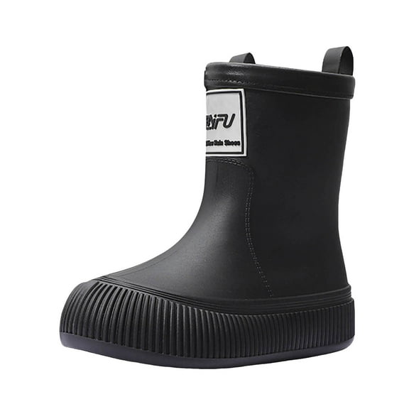 Kogui Rain Boots for Kids Kids Boys Girls Cute Cartoon Rain Boots Waterproof Lightweight Rubber High Top Easy-On Rain Non-Slip Boots Size 3.5 (Black,Big Kids 3.5)