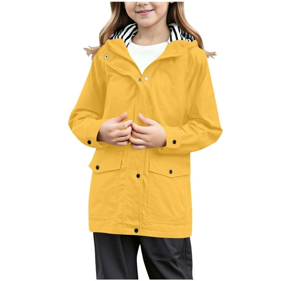 Kogui Rain Coats for Girls Raincoat for Girls 2025 Lightweight Full Zip Button Down Waterproof Windbreaker Outdoor with Pockets Hood Size 7-8 (Yellow,7-8 Years)