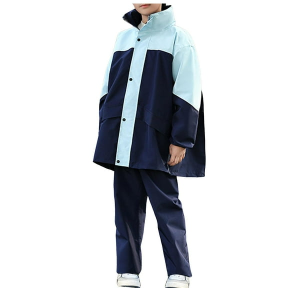 Kogui Rain Suit Toddler Boys Girls Hooded Rain Suit Kids Long Sleeve Windproof Raincoat with Pants Hoodie Button Down Rainy Coats Girls (Navy,XL)