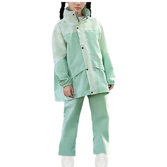 Kogui Rain Suit Toddler Kids Rain Suit Boys Girls Raincoat Jacket and Pants Set Lightweight Waterproof Windbreakers Rain Gear (Mint Green,XXXL)