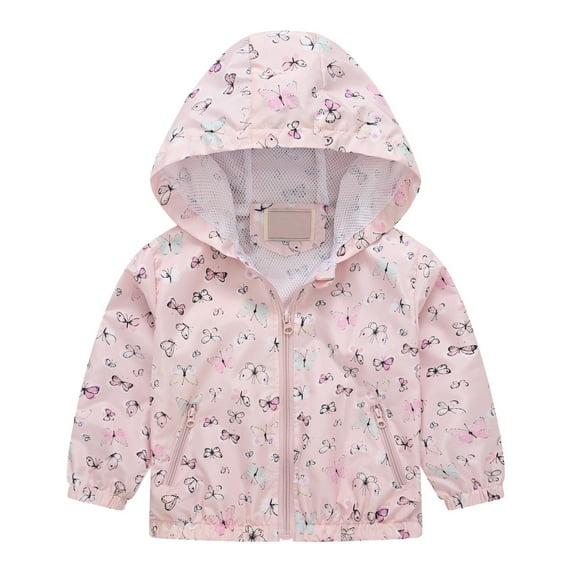 Kogui Raincoat for Girls Raincoat for Girls Striped Lined Waterproof Rain Jacket with Hood Outdoor Full Zip Lightweight Windbreaker Travel Jackets Size 10-12 (Pink,10-12 Years)