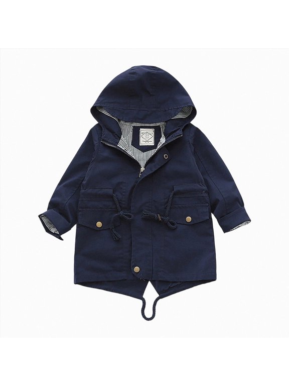Raincoat for Toddler Girls Girls Hooded Jacket Full Zip Warm Pockets Swallowtail Hem Kids Winter Coat Multicolor Sizes 2-10Y (Navy,2-3 Years)