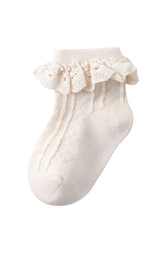 Ruffle Socks Baby Girl Boys Little Girl Socks Ankle Socks Cute Animal Pattern Crew Toddler Socks Size 3T 5T (Beige,3-5 Years)