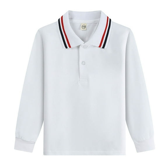 Kogui School Uniform for Boys Girls' Long Sleeve Polo Shirt School Uniform Interlock Polo Shirt with Picot Collar, Button Closure Size 11-12 (White,11-12 Years)