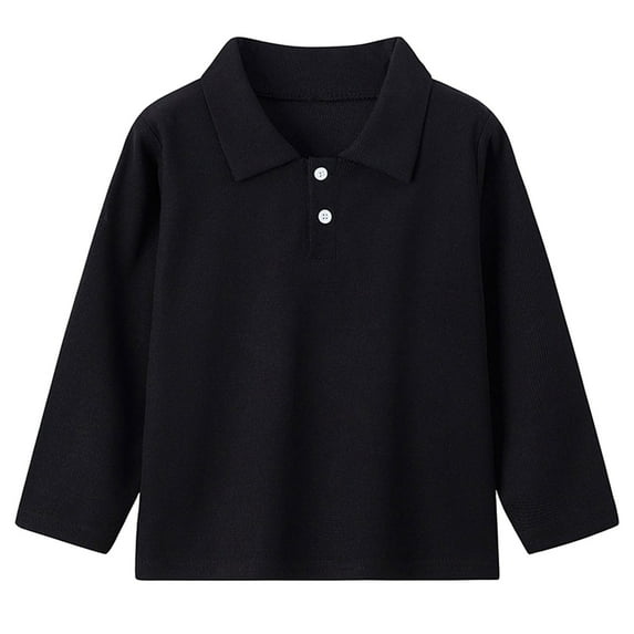 Kogui School Uniform for Boys Shirts Boys Classic Plain Polo Shirt Long Sleeve Half Button Down T-Shirt Top Soft Bassic Blouse Toddler School Uniform Tee Size 4T 5T (Black,4-5 Years)
