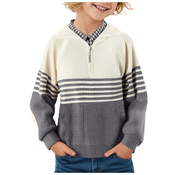 Kogui School Uniform Sweaters for Boys Boys' and Toddler Quarter Button Cable Knit Pullover Sweater Size 5T 6T (Grey,5-6 Years)