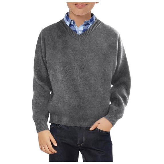Kogui School Uniform Sweaters for Boys Sweater for Boys Long Sleeve Crewneck Sweater Thermal Sweater Size 5T 6T (Dark Gray,5-6 Years)