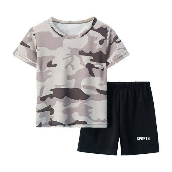 Kogui Short Sets for Boys Short Sleeve Camouflage Tee and Short Set, Lightweight and Breathable 3T 4T 5T 6T 7T 8-11 Years (Grey,7-8 Years)
