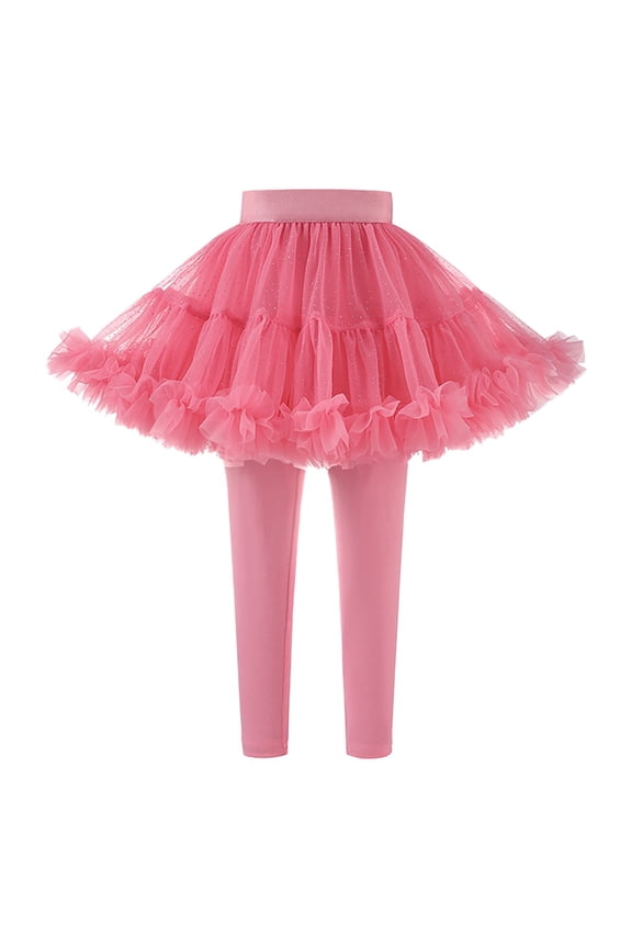 Skirted Leggings Girls Little Girls Leggings with Ruffle Tutu Skirts Kids Footless Tights Uniform Pants Size 8-10 (Watermelon Red,8-10 Years)
