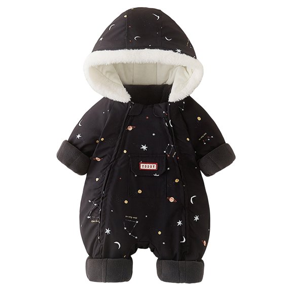 Kogui Snow Suit Toddler Boy Baby Boy Winter Fleece Snowsuit Jacket Toddler Girl Jumpsuit Warm Snow Suit Coat 2T 3T (Black,2-3 Years)