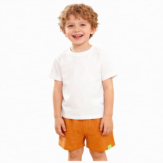 Kogui Soccer Shorts Kids Little Boy's Shorts Summer Drawstring Elastic Waist Casual Shorts for Boys with Pockets 5t 6t (Orange,5-6 Years)
