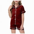 thumbnail image 1 of Kogui Summer Pajamas Girls Big Kids Unisex Pjs Set Girls Boys Silk Pajama Sets Satin Clasic Sleepwear Summer 2 Pieces Button Down Nighty Size 8-9 (Brick Red,8-9 Years), 1 of 4
