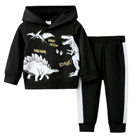 Kogui Sweat Set Toddler Boy's 2 Piece Outfits Long Sleeve Hooded Pullover Colorblock Tops and Sweat Pants Fall Winter Set 2T 3T (Black,2-3 Years)