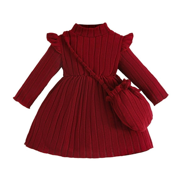 Kogui Sweater Dress for Girls Girls Dress Kids Long Sleeve Casual T-Shirt Dress 12 18 Months (Red,12-18 Months)