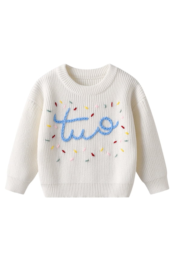 Sweaters for Toddlers Baby Boy Girl Knit Sweater Rooster Goose Embroidery Crew Neck Long Sleeve Pullover Knit Shirt Winter Clothes Size 9 12 Months (White,9-12 Months)