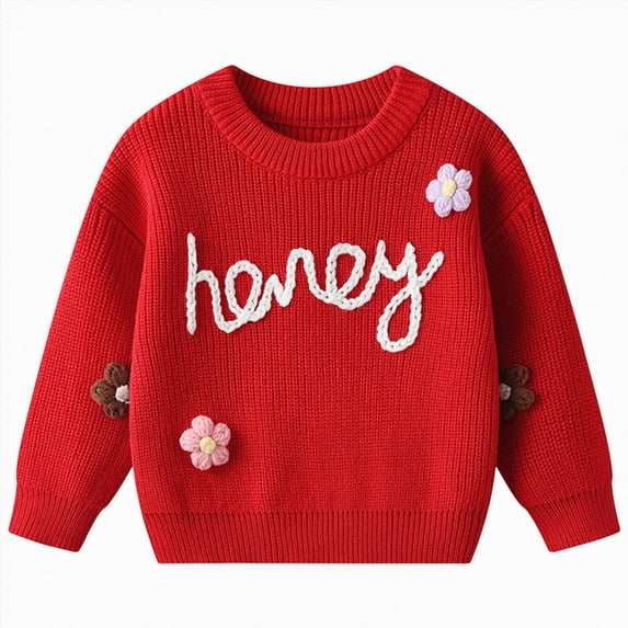 Kogui Sweaters for Kids Girl's Sweater Crew Neck Cute Sweaters Long Sleeve Pullovers Sweater 5T 6T (Red,5-6 Years)