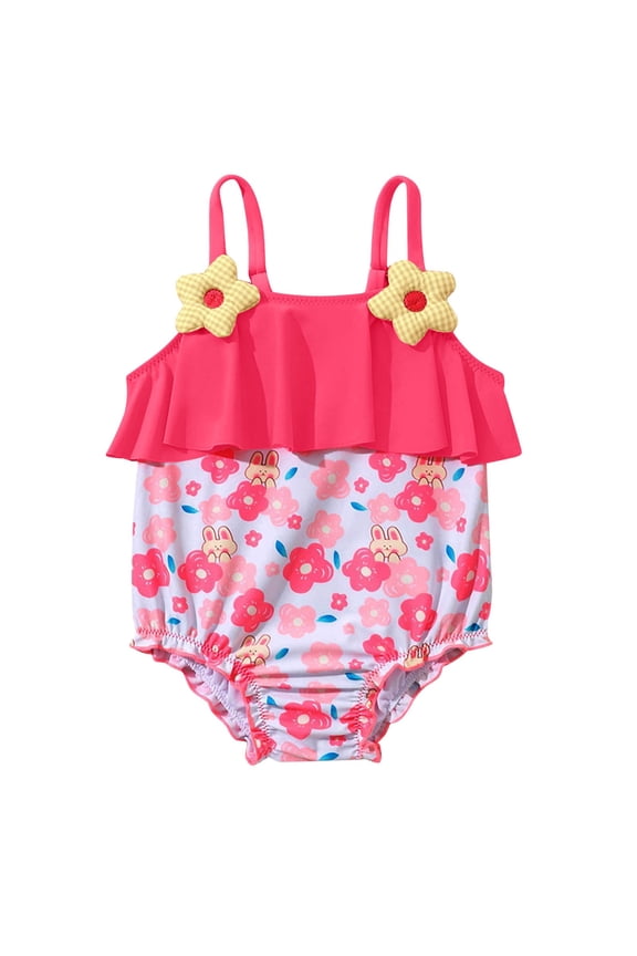 Swim Suits for Little Girls Toddler Girls One Piece Swimsuit Baby Bikini Swimming Bathing Suit Swimwear Little Kids Tankini Set Beach Wear 0 6 Months (Pink,0-6 Months)