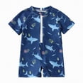 thumbnail image 1 of Kogui Swim for Kids Baby Boys Summer Swimsuit Zipper One Piece Rash Short Sleeve Zipper Jumpsuit Swimwear Beachwear 6 12 Months (Blue,6-12 Months), 1 of 6