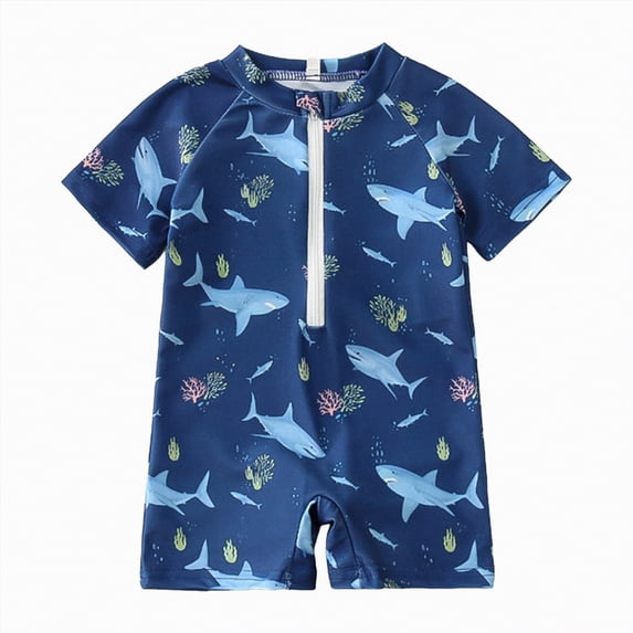 Kogui Swim for Kids Baby Boys Summer Swimsuit Zipper One Piece Rash Short Sleeve Zipper Jumpsuit Swimwear Beachwear 6 12 Months (Blue,6-12 Months)