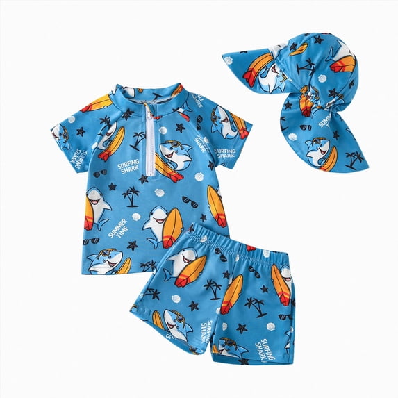 Kogui Swimwear for Toddler Boys Rash Guard and Swim Trunks Outfit Set Little Kid to Big Kid 2T 3T (Light Blue,2-3 Years)