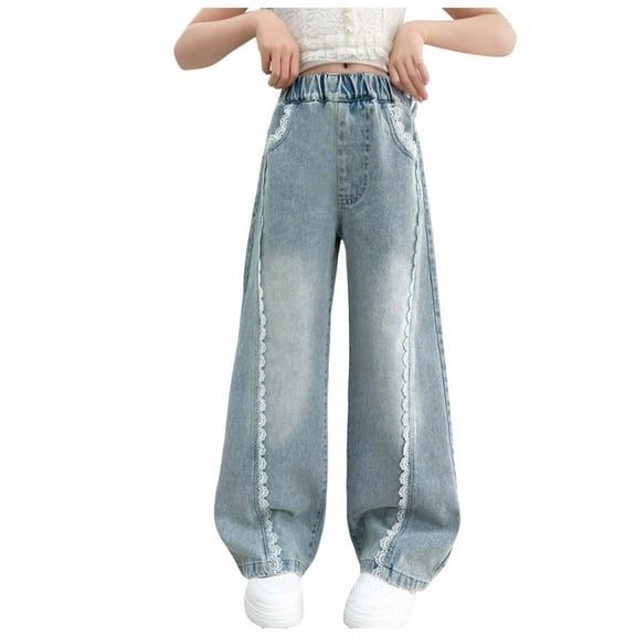 Kogui Tall Girl Jeans Girl's Distressed Jeans Baggy Wide Straight Leg Ripped Denim Pants Size 11-12 (Blue,11-12 Years)