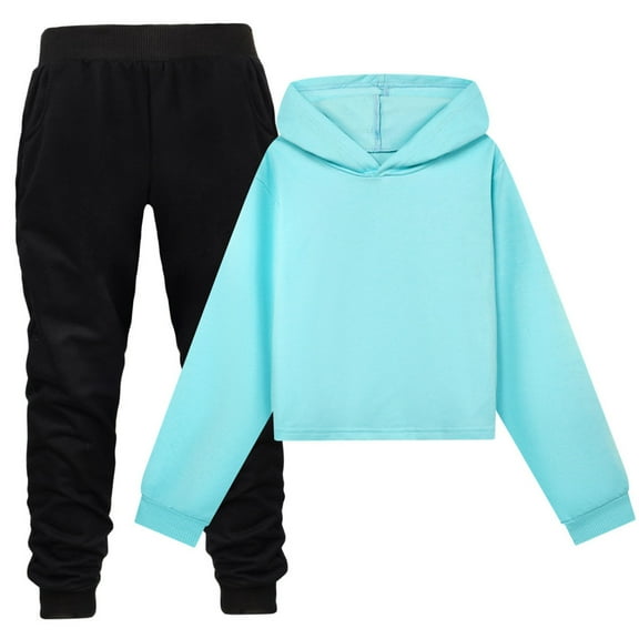 Kogui Teen Girls Clothing Sets Girls Clothes Crop Pullover Sweatshirt 2 Piece Outfits Leggings Pants Kids Clothing Size 9-10 (Sky Blue,9-10 Years)