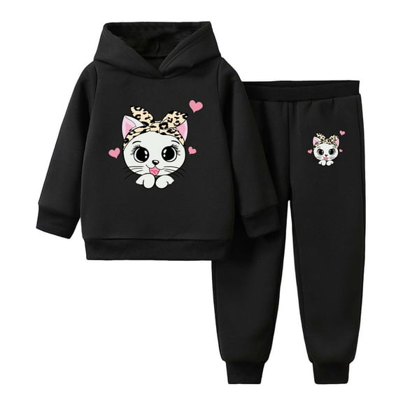 Kogui Teen Girls Clothing Sets Kids Girl Clothes Print Graphic Top Print Flare Leg Pants 2PC Fall/Winter Outfits Set Size 7-8 (Black,7-8 Years)