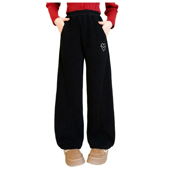 Kogui Teen Sweatpants Girls Kids Jogger Sweatpants Baggy Elastic High Waist Wide Leg Long Pants Casual Straight Trousers Size 7-8 (Black,7-8 Years)