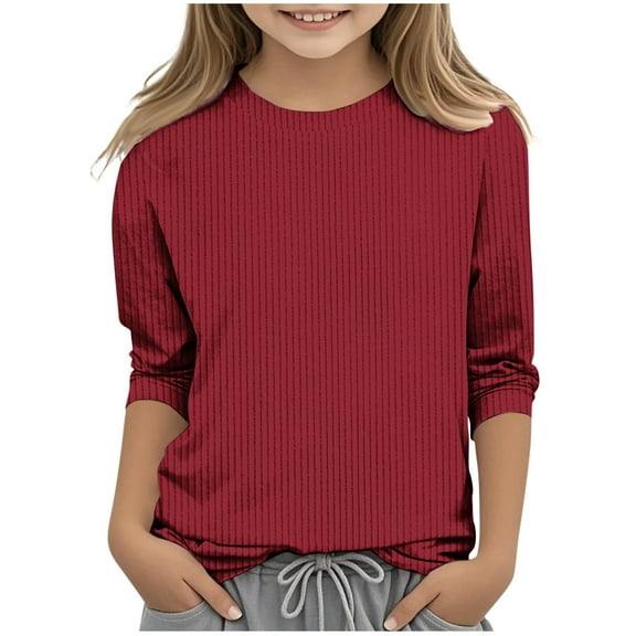 Kogui Teens Tops Long Sleeve Girls Raglan Long Sleeve Shirts Kids Curve Hem Crewneck Tunic Tops Fashion T-Shirts Size 5T 6T (Wine,5-6 Years)