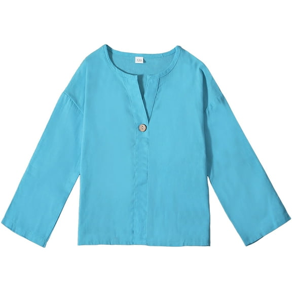 Kogui Teens Tops Long Sleeves Girls Long Sleeve Shirts Kids Crewneck Curved Hem Tunic Tops Plain Fall T Shirt Size 9-10 (Sky Blue,9-10 Years)