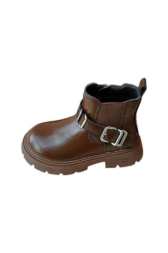 Toddler Ankle Boots Boots for Girls Little Girls Winter Boots Soft Sole Side Zip Heart Design Combat Boots Fashion Princess Leather Boots Size 12 (Brown,Little Kids 12)