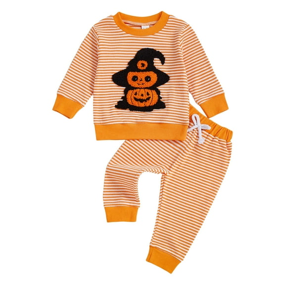 Kogui Toddler Baby Boy Halloween Outfits Boy's Basic Shirt Set Children's Basic Layer Long Singlet 2-piece Set Size 6 12 Months (Orange,6-12 Months)
