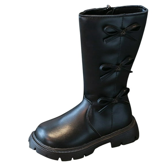 Kogui Toddler Boots Combat Boots for Girls with Side Zipper Lace-Up Knee-High Lug Sole Dress/School Boots – Toddler/Little/Big Kids Size 9.5 (Black,Toddler 9.5)