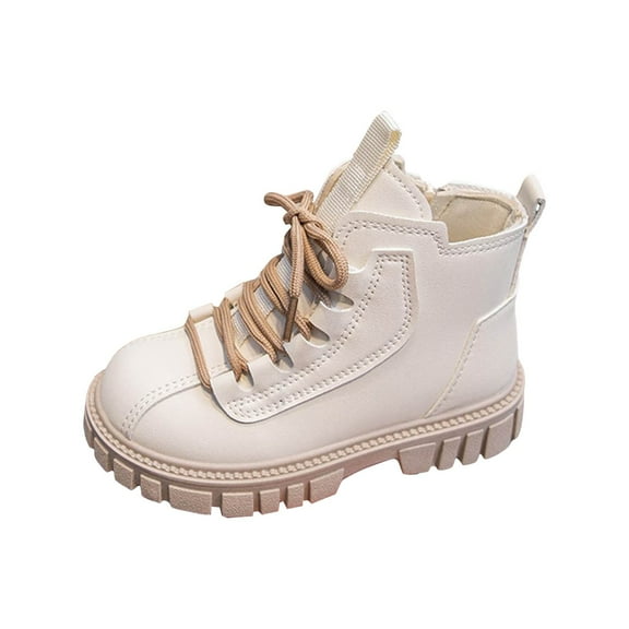 Kogui Toddler Boots Girl Girls Boys Ankle Boots Side Zipper Shoes with Lace Up for Toddler/Little Kid/Big Kid Size 13.5 (White,Little Kids 13.5)