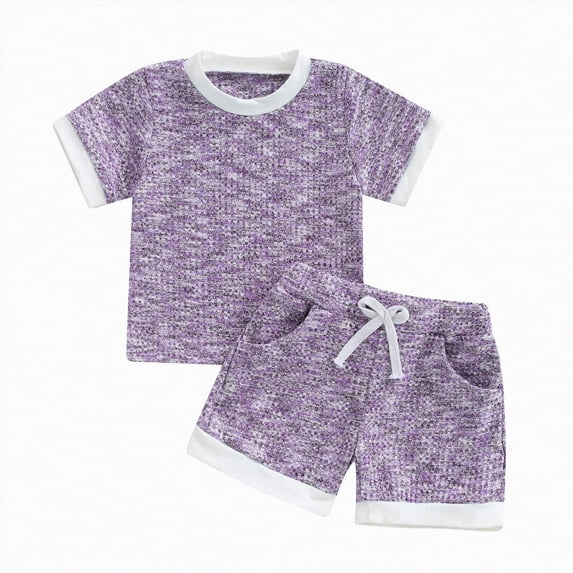 Kogui Toddler Boy Short Set Boys T-Shirt and Shorts Outfit Set Infant to Big Kid 3T 4T (Light Purple,3-4 Years)